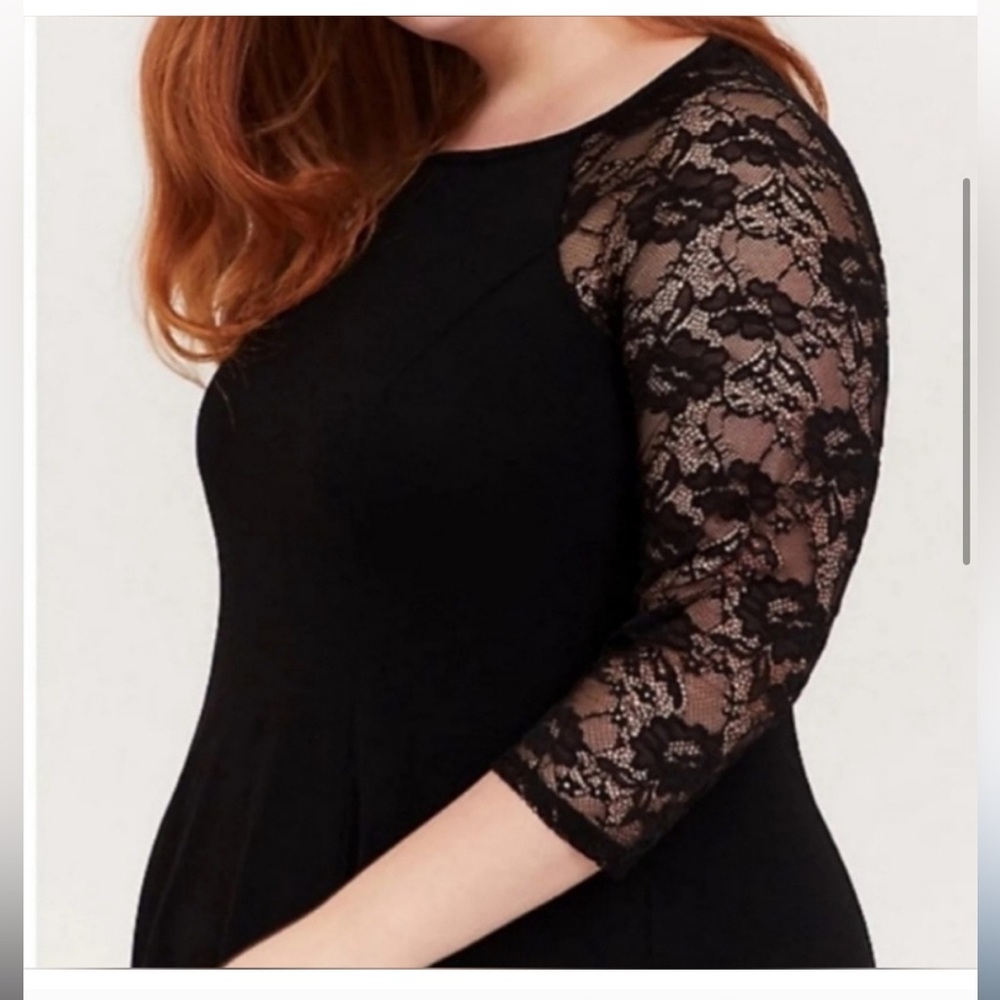 torrid Black Lace Sleeve Long Sleeve Skater Dress - Picture 2 of 7